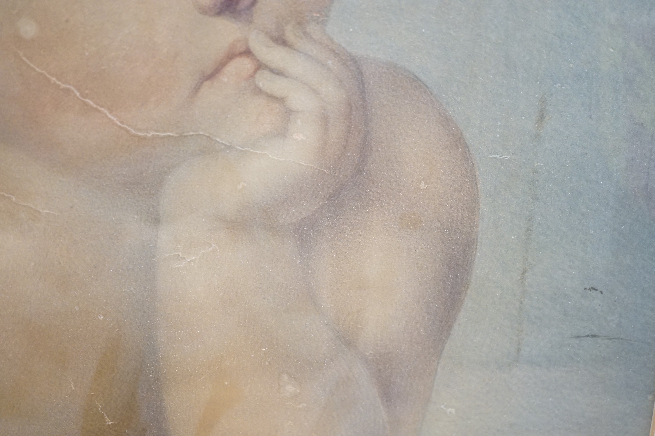 Mary Morland after Raphael, watercolour, study of an angel, signed and dated 1823, 42 x 53cm (a.f.), maple framed
